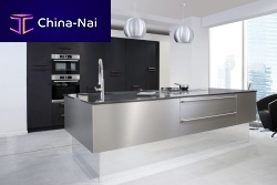 Contemporary kitchen EFFLUVE SYNDERME CIGARE & EQUINOXE ALUMINIUMleatherstainless steelisland