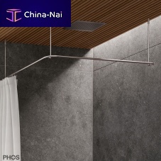 Brushed stainless steel shower curtain bar DSE800FcornerL-shaped